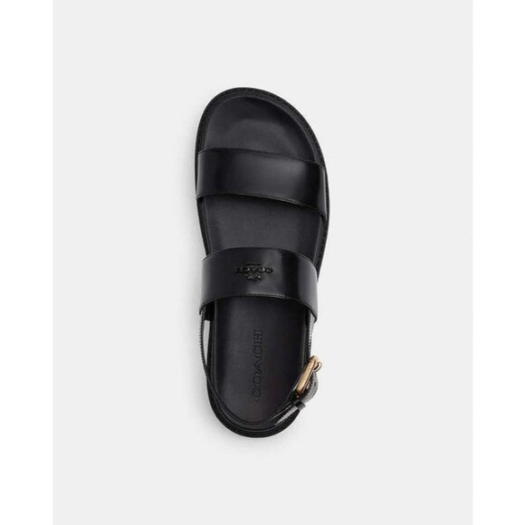 Coach Lockup Two Band Sandals Women's Black Gold-tone Buckle Closure - Picture 3 of 4